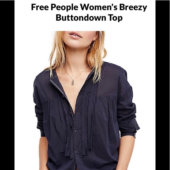 NWT Free People Breezy Buttondown Hoodie Navy S - Picture 4 of 8